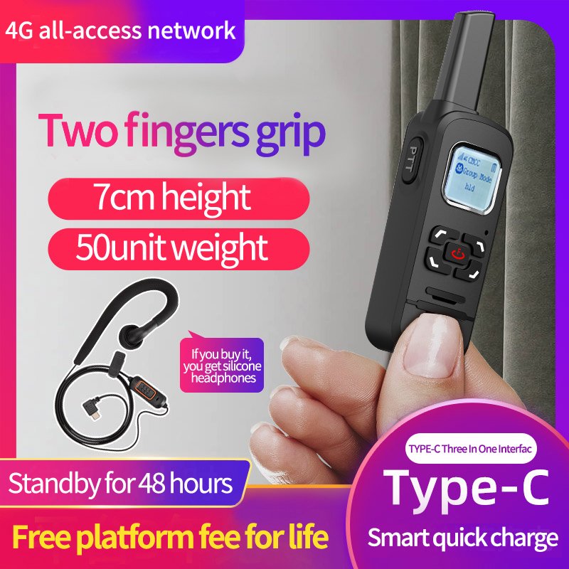 Global 4G Walkie-Talkie With Sim Card Network POC 2 Way Radio LTE 1000km Long Range PTT Intercom